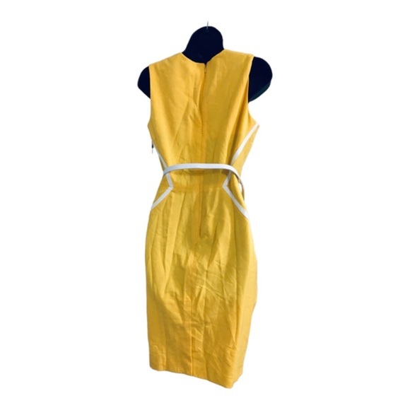 Calvin klein yellow white color block square neck belted sheath dress size 6 new - Picture 8 of 16